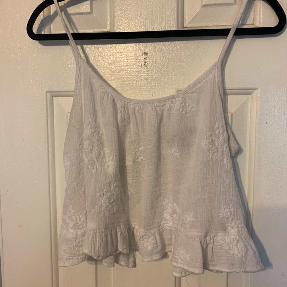 White Floral Crop Tank Top